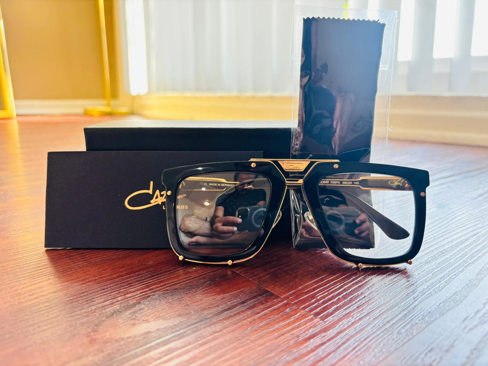 CAZAL Vintage Eyeglasses, Mod 648 Black & Gold Square Frame With 