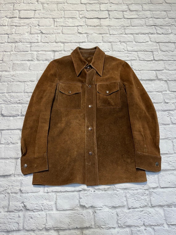 Vintage Brown Leather Shirt Western Cowboy Ranche… - image 1