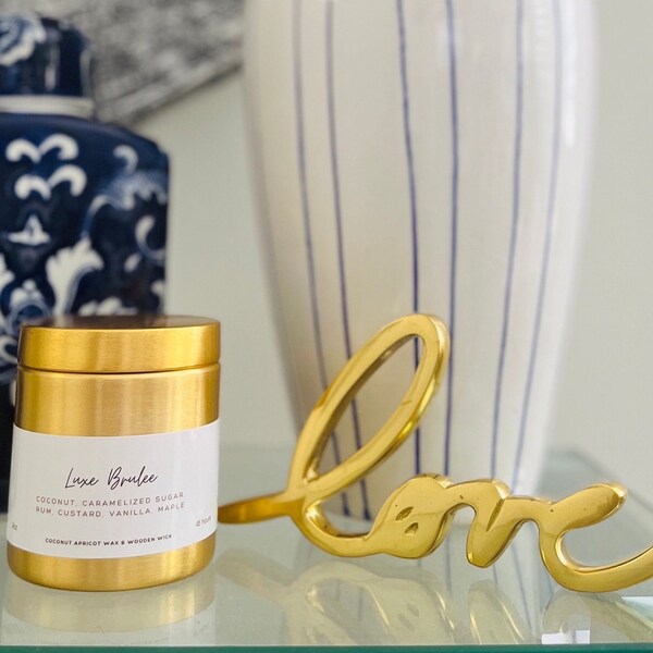 Luxe Candle Collection| Coconut Wax | Eco-Friendly Wood Wick | Non-Toxic | 9oz Gold Tin | Vegan | Perfect Gift Idea | Luxe Home Decor