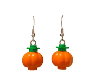 Brickohaulic Pumpkin Dangle Earrings Handmade with LEGO® Bricks Parts