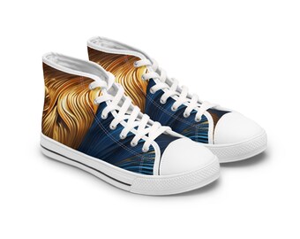 Blue and Gold Wavy Canvas High Top Sneakers