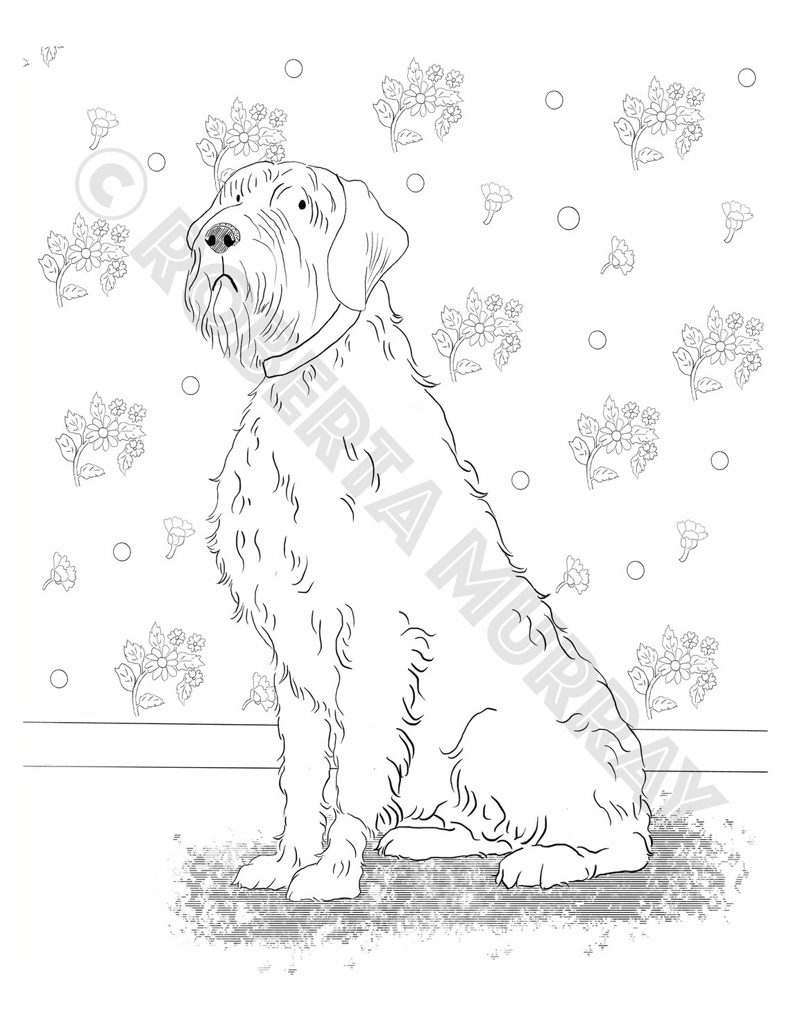 Dog And Flower Wallpaper Printable Colouring Page Etsy