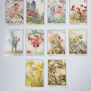 Alphabet fées fleurs vintage A - J Cartes postales déco, scrapbooking