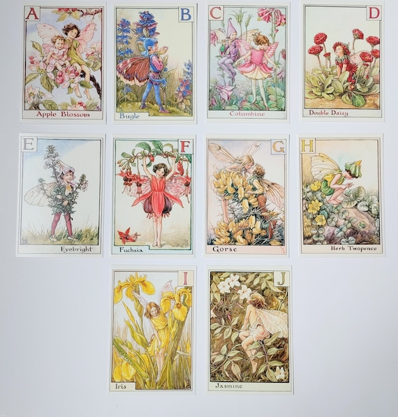Vintage Flower Fairies Alphabet A - J Postcards Decor