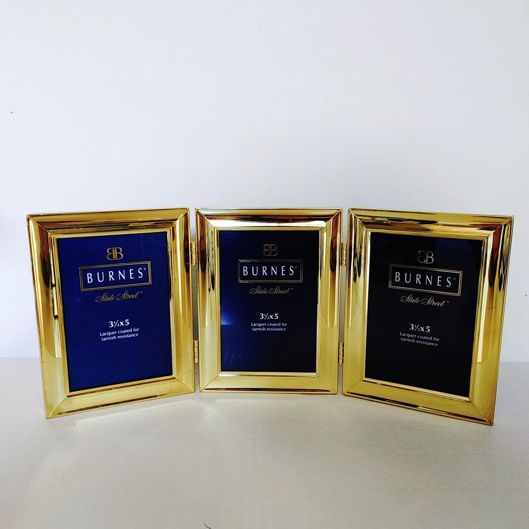 Vintage 1997 Burnes of Boston Triple Brass Tone Frame | Folding 3 Photo ...