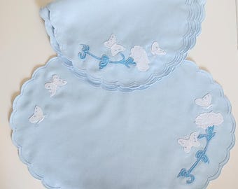 Vintage Blue Appliqued Placemats | Set of 6 | Cottagecore Table Decor