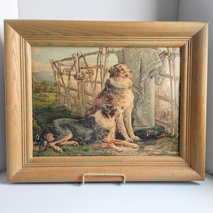 Vintage Framed Farm Scene Print | Herding Dogs With Sheep | 16&quot; x 20&quot;