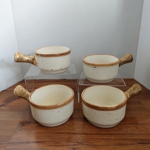 Vintage Canadian Stoneware Pottery Handled Soup Bowls | Set of 4