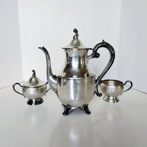 service à thé en métal argenté vintage des années 1950 | Wm A Rogers | Fabriqué au Canada