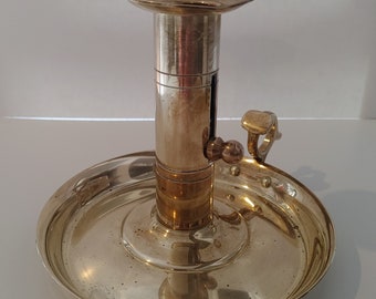 Vintage Brass Candleholder. Victorian style chamberstick with candle ejector.