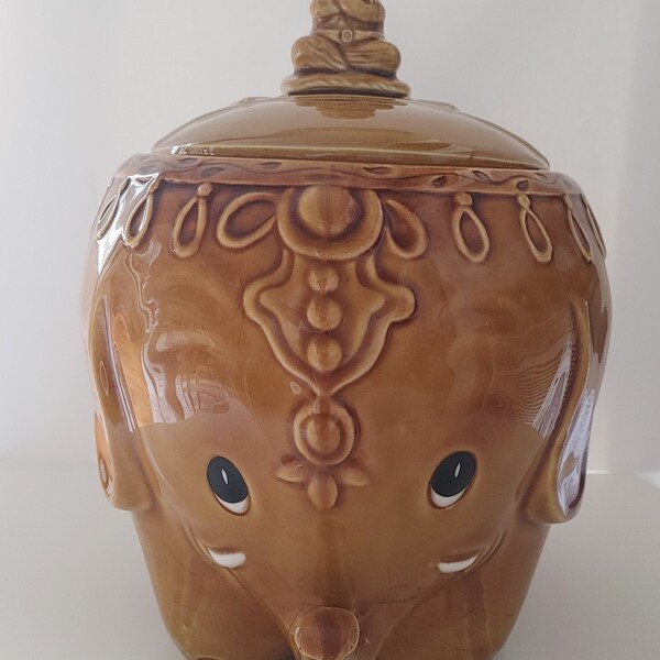 Vintage Elephant and Rider Cookie Jar Canister Decor