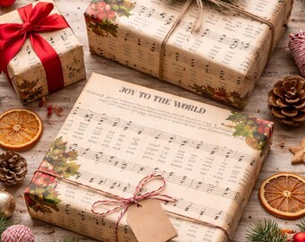 Christmas Wrapping Paper, Music Sheet Gift Wrap, Holiday Gift Wrap, Joy to the World Decoration Paper, Festive Present Wrap, Paper for Gifts