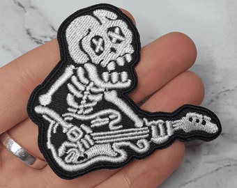 Guitar Skeleton Embroidered Iron-On Patch | Rock Music Applique