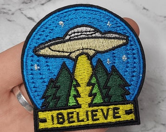 I BELIEVE UFO Embroidered Patch | XFiles Alien Iron-On Badge