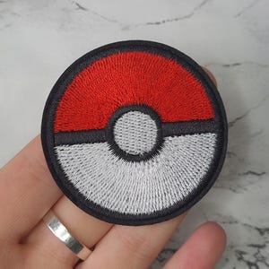 Classic Pokeball Iron on Patch | Sew On Patch Applique, Embroidered Patches
