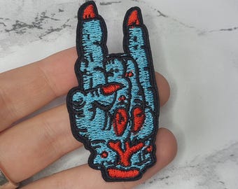¡Rock On! Parche termoadhesivo o cosible de mano de demonio, parches bordados