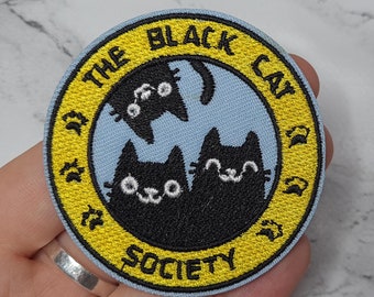 Black Cat Society Embroidered Patch | Iron On Applique