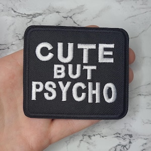 CUTE BUT PSYCHO Aufnäher zum Aufbügeln | Aufnäher Applikation, Gestickte Aufnäher