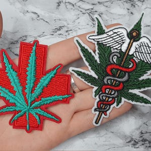 Medical Cannabis Iron On Patch | Sew On Embroidered Patch Badge, Back Patch, Weed, 420, Rastafarian, Nature, Stoner Gifts, Stoner Bundle
