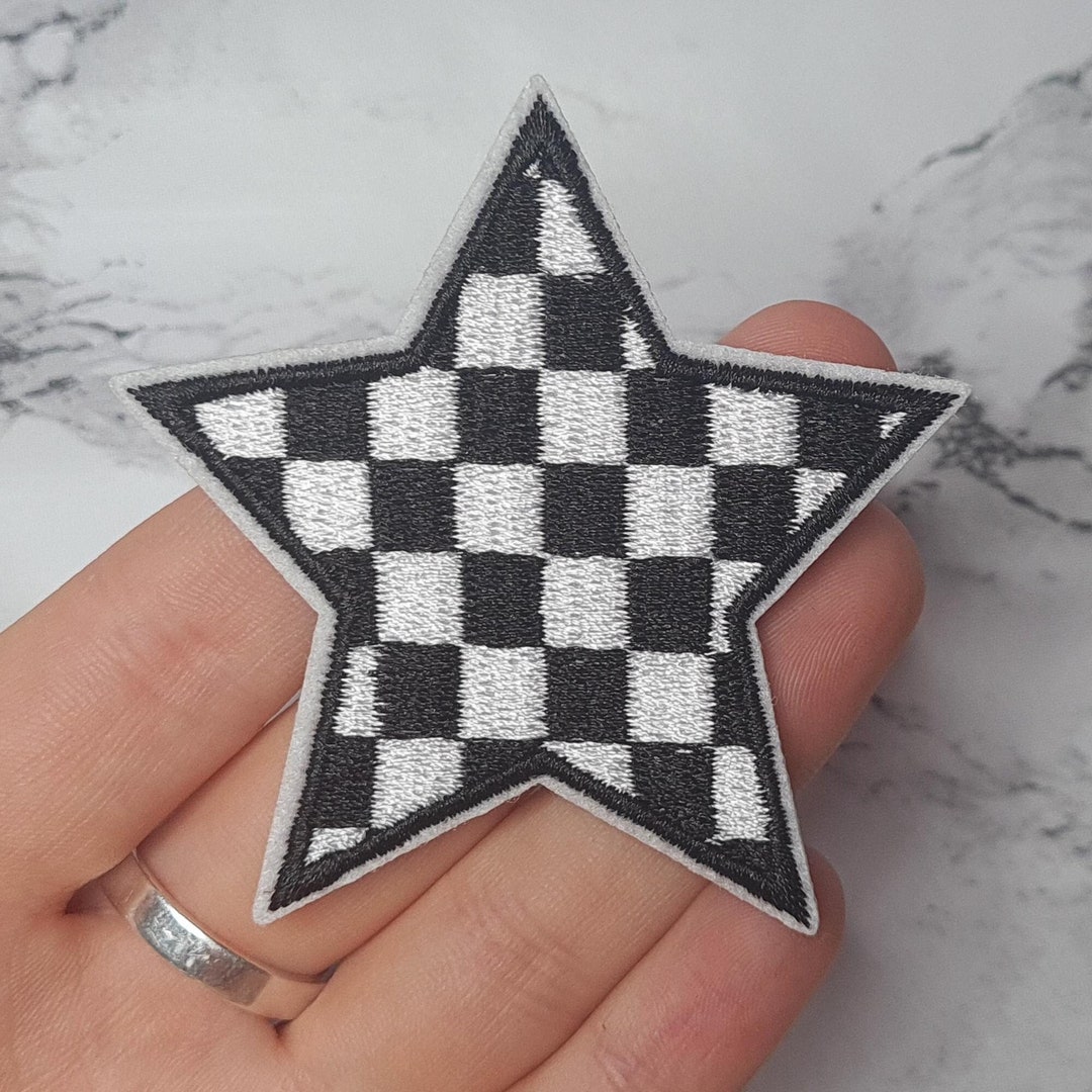 Black Checkered Star Iron on Patch | Embroidered Applique - Etsy