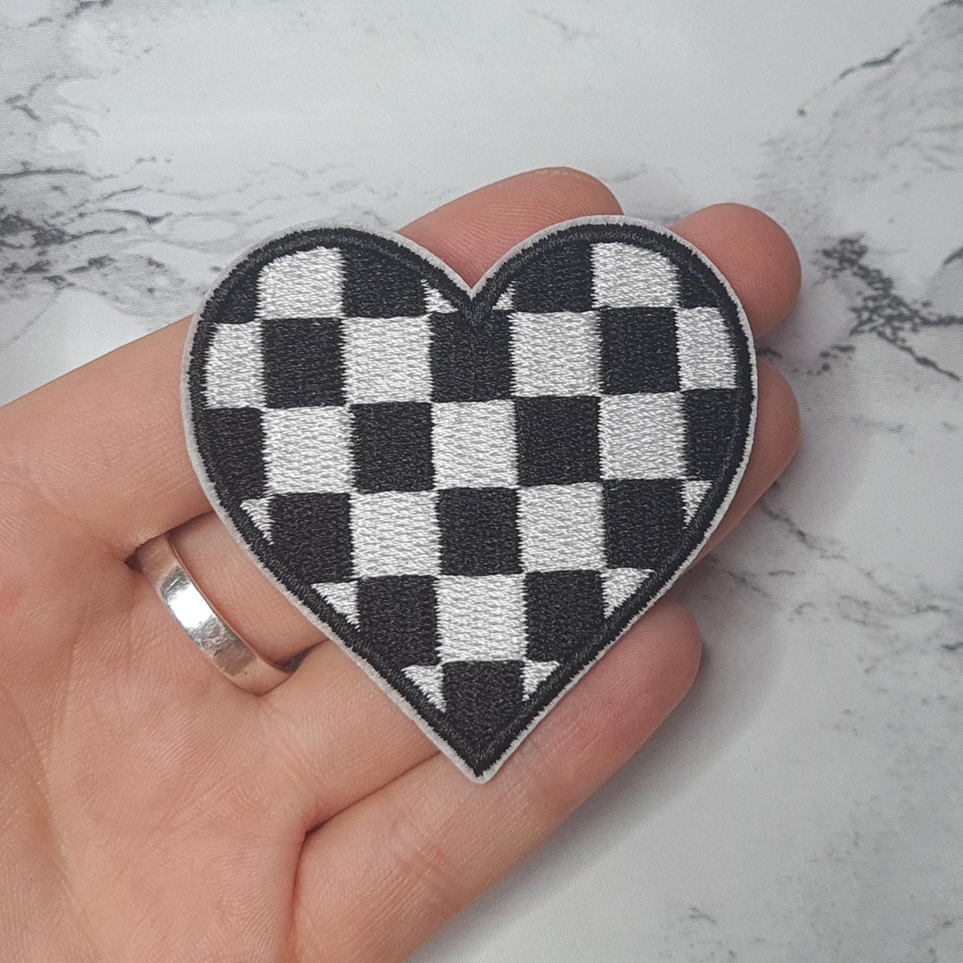 Checkered Heart Iron-on Patch | Embroidered Applique - Etsy