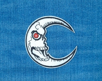 Parche de luna creciente malvada / Hierro en parches Parche trasero Parches bordados para chaquetas Apliques Cool Biker Patch Punk Patch Gothic Craft