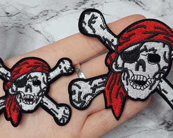 Pirate Iron On Patch Sew Fancy Dress Costume Skull Cutlass Hat Embroidered Badge