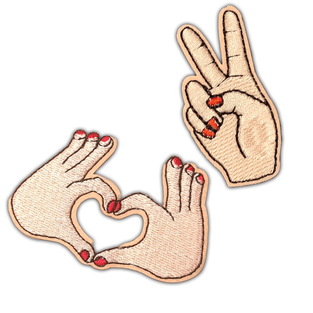 Hand Embroidered Patch Set | Peace Sign & Heart Hands Applique - Etsy