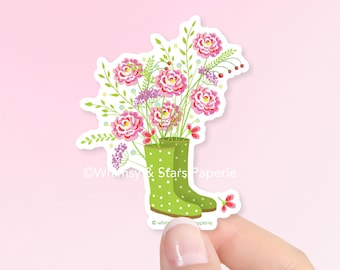 Vinyl Sticker - Cute Garden Boots Bouquet - Waterproof Sticker