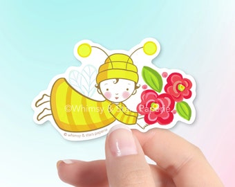 Vinyl Sticker - Cute Kawaii Bee-uitiful Bee - Waterproof Sticker