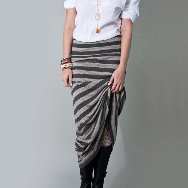 Long Skirt Maxi Stripe Womens Clothing Gray, Striped Maxi