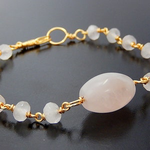 Rose Quartz Bracelet, Pink Bracelet, Gold Wire Wrapped Jewelry