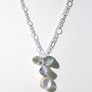 Rose Quartz Necklace, Pink Drop, Silver Orchid, Floral Sterling Silver, Birthstone Jewelry image 3