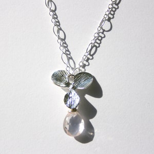 Rose Quartz Necklace, Pink Drop, Silver Orchid, Floral Sterling Silver, Birthstone Jewelry image 4
