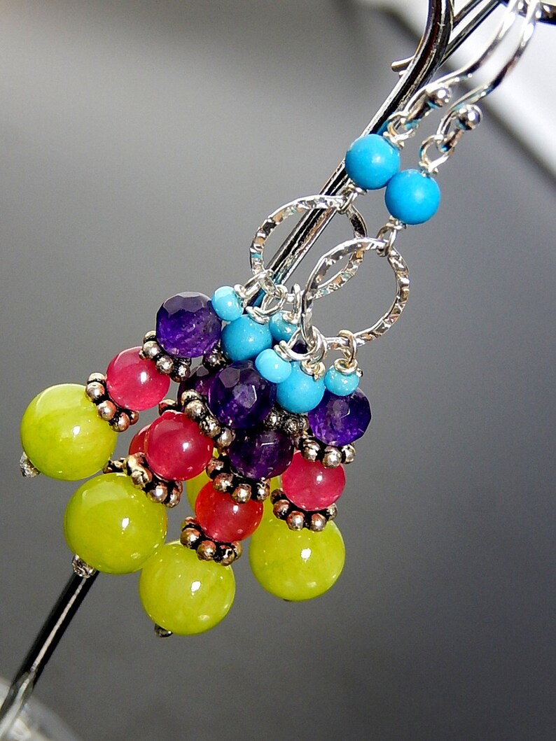 Colorful Chandelier Earrings Boho Beaded Earrings Neon Jade Etsy