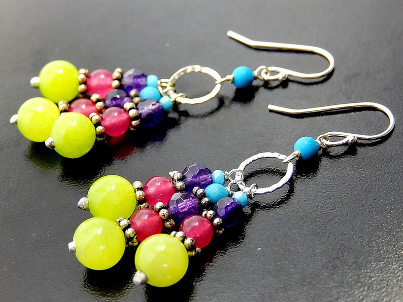 Colorful Chandelier Earrings Boho Beaded Earrings Neon Jade Etsy