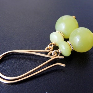 Gold Serpentine Earrings, Yellow Jade, Stone Jewelry