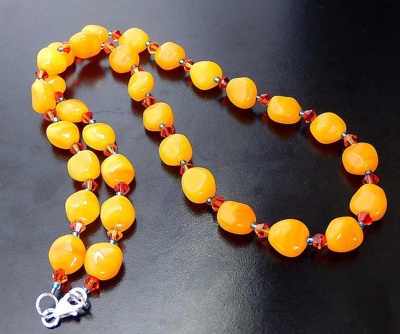 Orange Beaded Necklace, Bright Tangerine Swarovski Jewelry