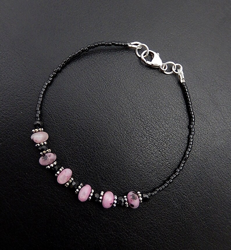 Spinel Seed Bead Bracelet Sesame Jasper Black Bracelet Etsy
