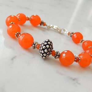 Orange Jade Bracelet, Tangerine Orange, Beaded Bali Silver Jewelry image 6