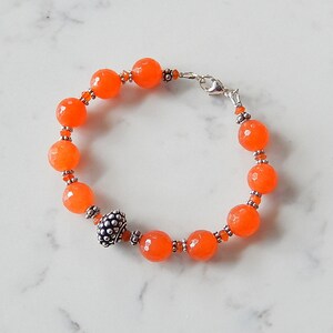 Orange Jade Bracelet, Tangerine Orange, Beaded Bali Silver Jewelry image 4