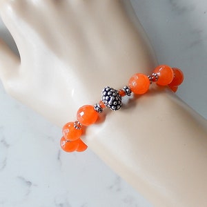 Orange Jade Bracelet, Tangerine Orange, Beaded Bali Silver Jewelry image 2