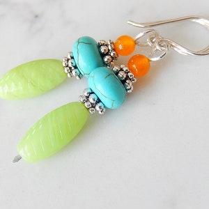 Multicolor Stone Earrings, Colorful Turquoise Stack Earrings, Lime Green Earrings, Sterling Silver image 2