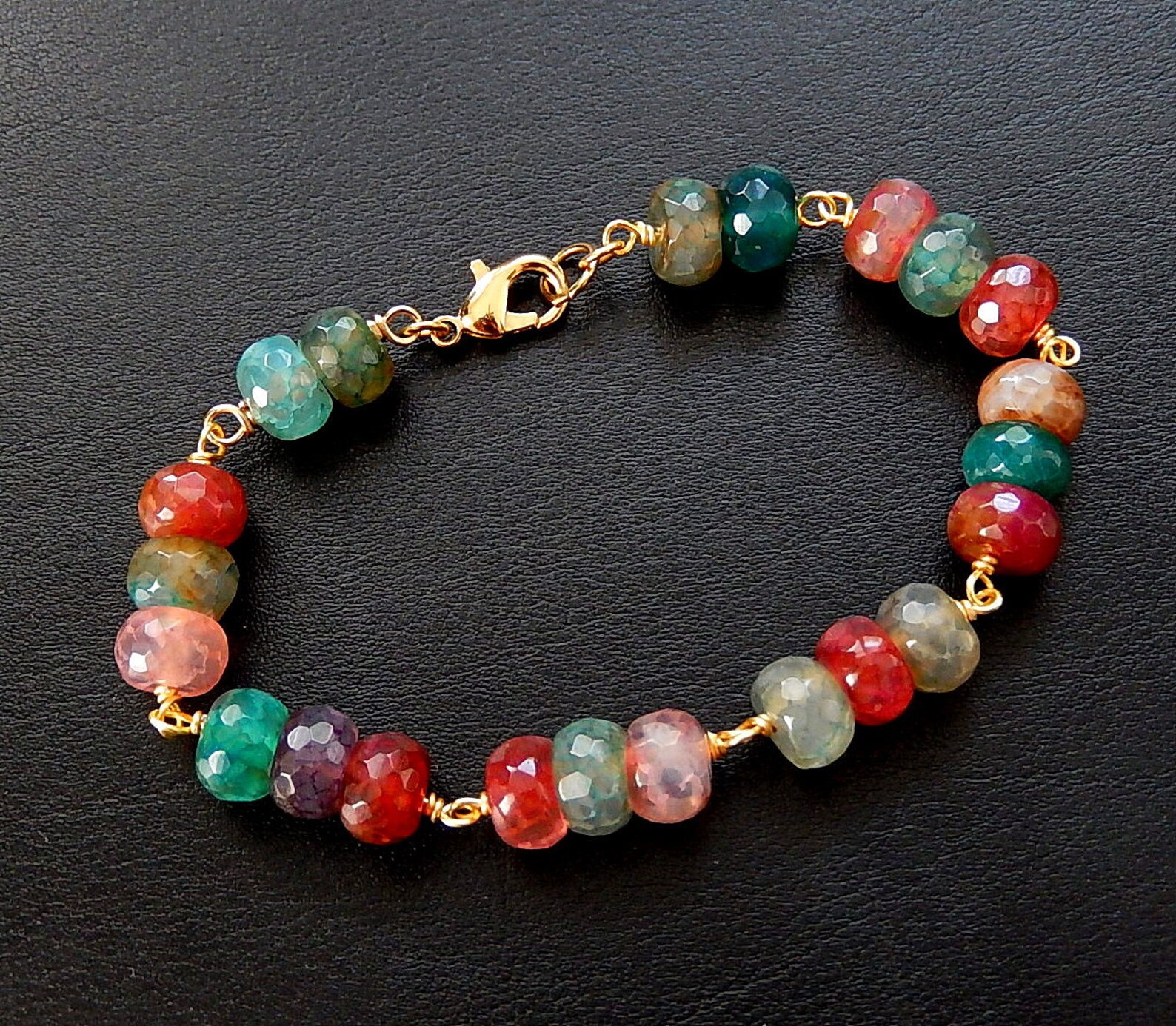 Rainbow Quartz Bracelet, Multicolor Stone, Gold Wire Wrapped Jewelry Etsy