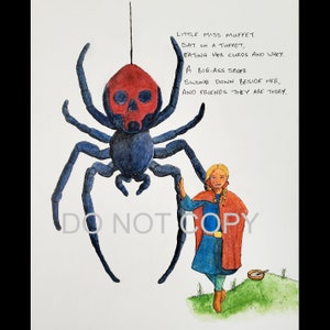Original watercolour painting - &quot;Little Miss Muffet and Friend&quot; - 8&quot;x10&quot; painting size
