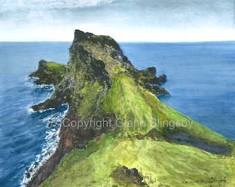 Watercolor painting - "Scottish Landscape II", Original Watercolor Landscape, Coastline,