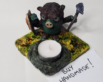Warrior Character Tealight Holder. Handmade. Free Shipping US and Canada
