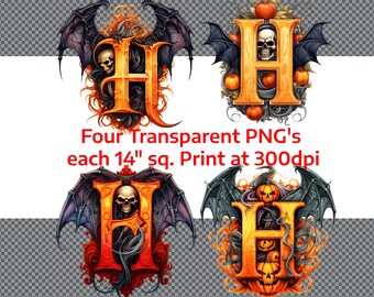 Cartoon Campy Halloween Illustrations - 4 transparent PNG images - Perfect for Print on Demand