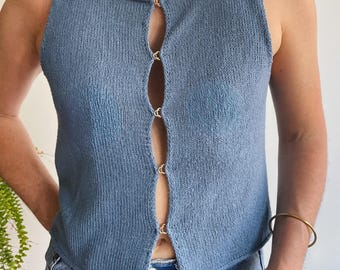 Flo, top, débardeur, slipover, pull sans manche, knitting pattern, patron de tricot
