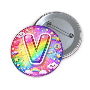 Épinglette lettre V arc-en-ciel | Insigne nuages et étoiles kawaii